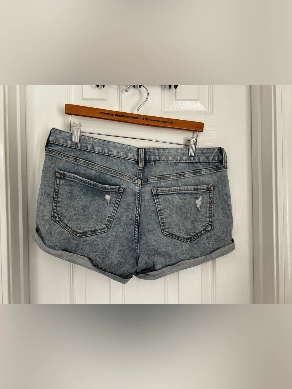 Express Light Blue Distressed Cuffed Denim Shorts